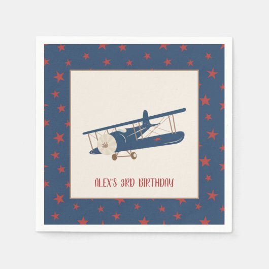 Vliegtuig Verjaardag Servet - Boy - Custom (Voorkant)