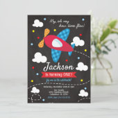 Vliegtuig Verjaardag Uitnodiging Jongen / Time Fli (Staand voorkant)