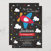 Vliegtuig Verjaardag Uitnodiging Jongen / Time Fli (Voorkant / Achterkant)