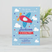 Vliegtuig Verjaardag Uitnodiging Jongen / Time Fli (Staand voorkant)