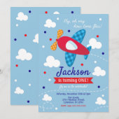 Vliegtuig Verjaardag Uitnodiging Jongen / Time Fli (Voorkant / Achterkant)