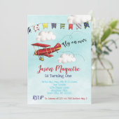Vliegtuig Verjaardag Uitnodiging voor 1e Verjaarda (Staand voorkant)
