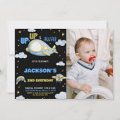 Vliegtuig Verjaardag Uitnodigingen Blauw Zwart w f (Voorkant)