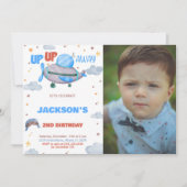 Vliegtuig Verjaardag Uitnodigingen Bruin Blauw Een (Voorkant)