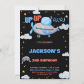 Vliegtuig Verjaardag Uitnodigingen Bruin Blauw Zwa (Voorkant)