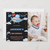 Vliegtuig Verjaardag Uitnodigingen Bruin met foto (Voorkant)
