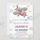 Vliegtuig Verjaardag Uitnodigingen Bruin Rood (Voorkant)