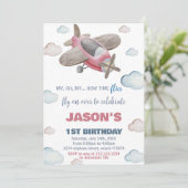 Vliegtuig Verjaardag Uitnodigingen Bruin Rood (Staand voorkant)