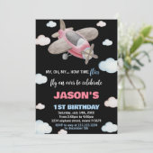 Vliegtuig Verjaardag Uitnodigingen Bruin Rood Zwar (Staand voorkant)