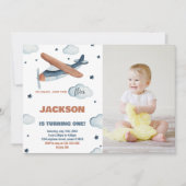 Vliegtuig Verjaardag Uitnodigingen Grijs Sinaasapp (Voorkant)