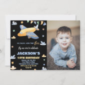 Vliegtuig Verjaardag Uitnodigingen Grijs Zwart W F (Voorkant)