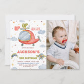 Vliegtuig Verjaardag Uitnodigingen Groen met foto (Voorkant)