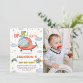 Vliegtuig Verjaardag Uitnodigingen Groen met foto (Staand voorkant)