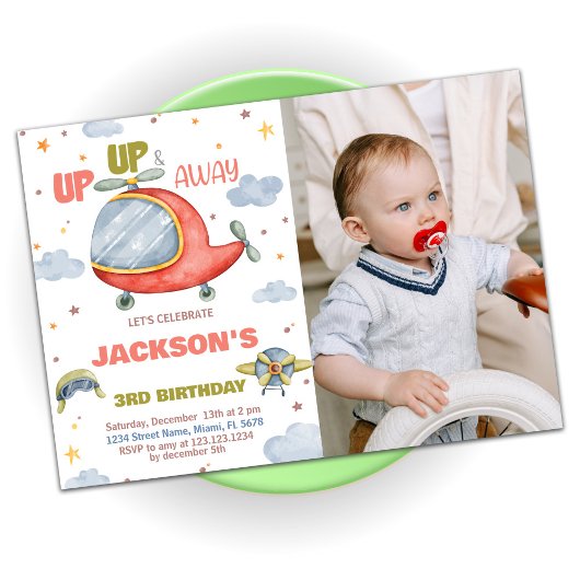 Vliegtuig Verjaardag Uitnodigingen Groen met foto