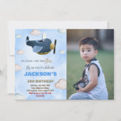 Vliegtuig Verjaardag Uitnodigingen met foto (Voorkant)