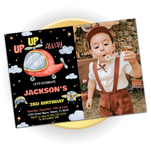 Vliegtuig Verjaardag Uitnodigingen Rood Zwart met 