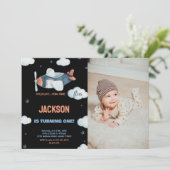 Vliegtuig Verjaardag Uitnodigingen Zwart Bruin W F (Staand voorkant)