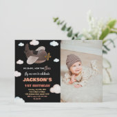 Vliegtuig Verjaardag Uitnodigingen Zwart Bruin W F (Staand voorkant)