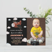 Vliegtuig Verjaardag Uitnodigingen Zwart Bruin W F (Staand voorkant)