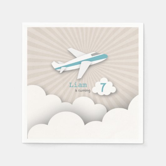 Vliegtuig Verjaardagsfeestje - Blauw Servet (Voorkant)