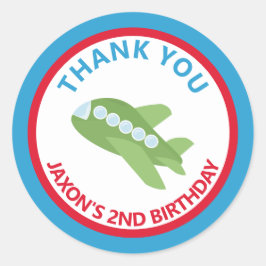 Vliegtuig Verjaardagsfeestje Dank u Favor Ronde Sticker
