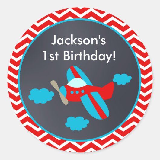 Vliegtuig Verjaardagsfeestje Favor Stickers (Voorkant)
