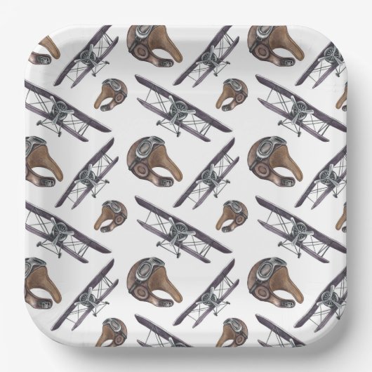 Vliegtuig Verjaardagsfeestje Papieren Bordje (Voorkant)