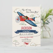 Vliegtuig Verjaardagsuitnodiging  tijd vliegt Kaart (Staand voorkant)