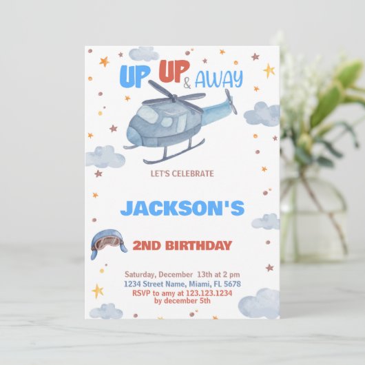 Vliegtuig Verjaardagsuitnodigingen Blauw Grijs Sin Kaart (Staand voorkant)