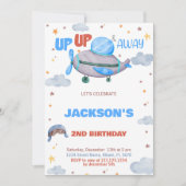 Vliegtuig Verjaardagsuitnodigingen Bruin Blauw Sin Kaart (Voorkant)