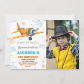 Vliegtuig Verjaardagsuitnodigingen Sinaasappel met Kaart (Voorkant)