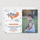 Vliegtuig Verjaardagsuitnodigingen Sinaasappel met Kaart (Voorkant)