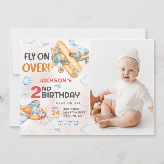 Vliegtuig vlieg op meer dan 2e verjaardag Party Fo Kaart (Voorkant)