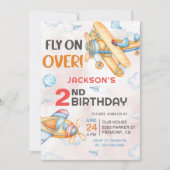 Vliegtuig vliegen op meer dan 2e verjaardagsfeestj kaart (Voorkant)