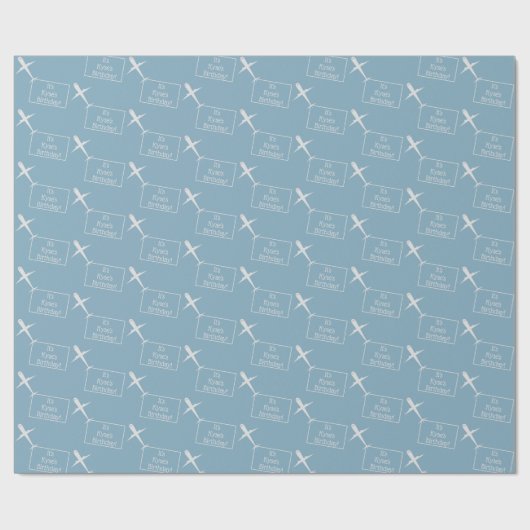 Vliegtuig Vliegend Custom B-Day Flag, Blauw Kind Cadeaupapier (Vlak)