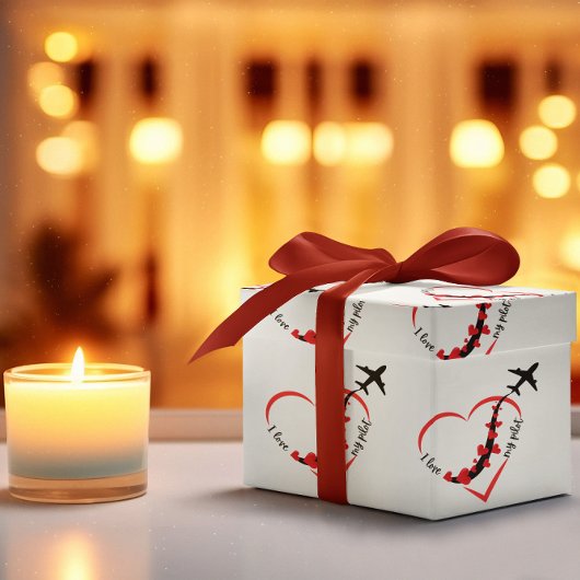 Vliegtuig Vliegend Hart Ik hou van mijn piloot Fun Cadeaupapier