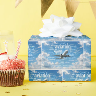 Vliegtuig vliegend in een woordwolk cadeaupapier