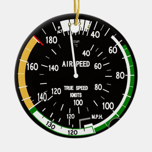 Vliegtuig vliegsnelheidsindicatielampje keramisch ornament (Voorkant)