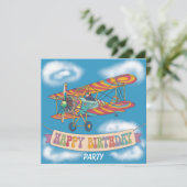 Vliegtuig vliegt over banner van gelukkige verjaar kaart (Staand voorkant)