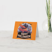 Vliegtuig vliegt over vrolijke Halloween-banner Kaart (Voorkant)