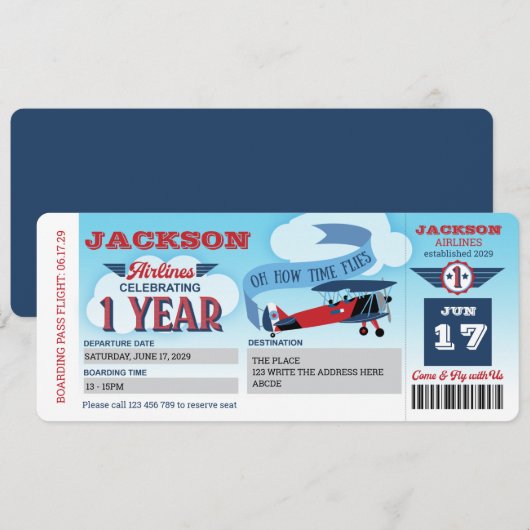 Vliegtuig, vliegticket, instapkaart, eerste verjaa kaart (Voorkant / Achterkant)