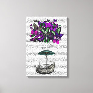 Vliegtuig voor de vlinder 2 Paars en groen Canvas Afdruk