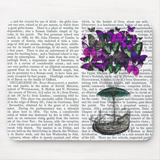 Vliegtuig voor de vlinder 2 Paars en groen Muismat (Voorkant)