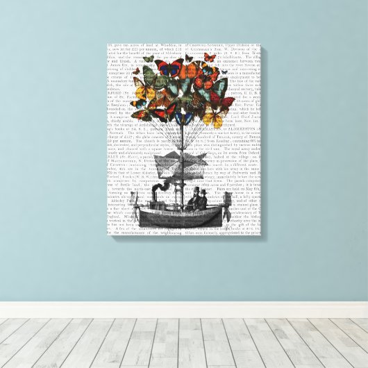 Vliegtuig voor de vlinder canvas afdruk (Insitu (Houten vloer))