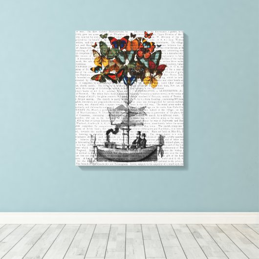 Vliegtuig voor de vlinder canvas afdruk (Insitu (Houten vloer))