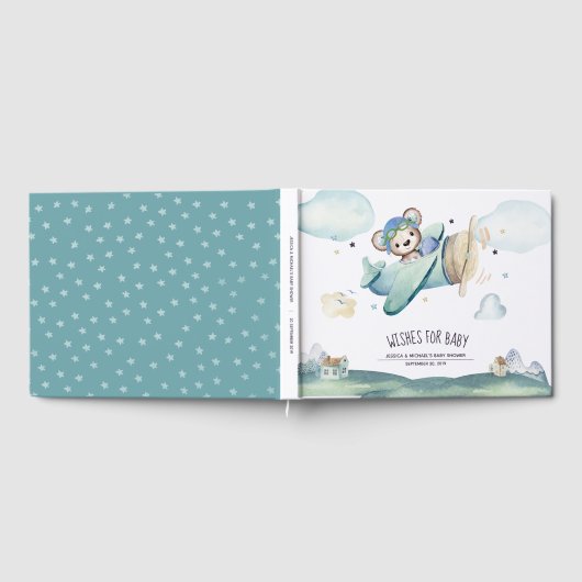 Vliegtuig voor digitale Waterverf Pilot Teddy Bear Gastenboek (Volledig)