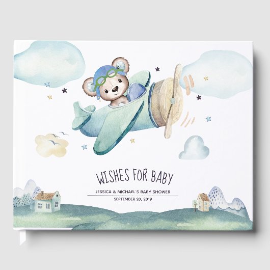 Vliegtuig voor digitale Waterverf Pilot Teddy Bear Gastenboek (Voorkant)