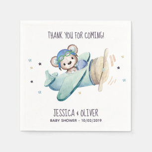 Vliegtuig voor digitale Waterverf Pilot Teddy Bear Servet