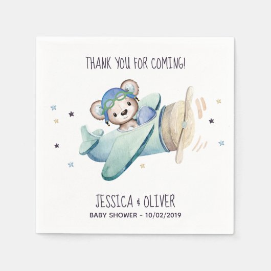 Vliegtuig voor digitale Waterverf Pilot Teddy Bear Servet (Voorkant)