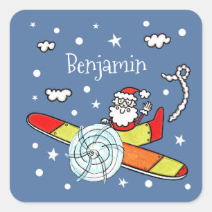 Vliegtuig voor kerstkerstkerstmis met een persoonl vierkante sticker